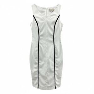 Carrie Hutton White Black Trim Sheath Dress Knee Length V Neck Sleeveless Size 8